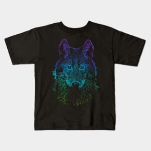 Dramabite Wolf rainbow drawing animal wildlife hand-drawn artsy Kids T-Shirt